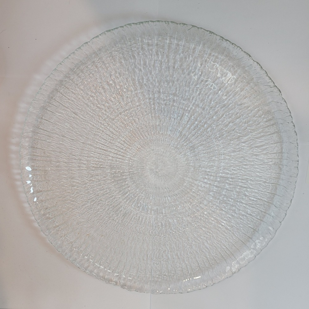 Iittala Ultima Thule Platter Clear Textured Glass 12" Round Tapio Wirkkala